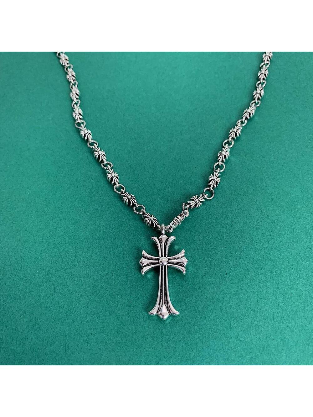 Grunge y2k silver cross long necklace chain. 24 inches length. Unisex